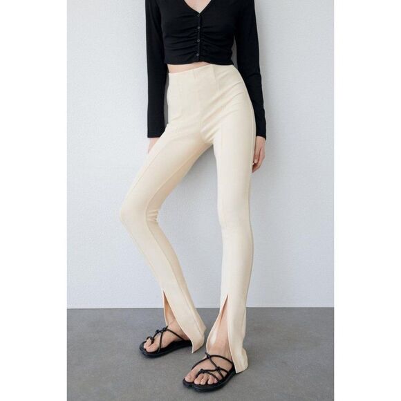 Zara Beige Slit Ribbed Leggings XL 5039 225 NWT - Picture 6 of 16